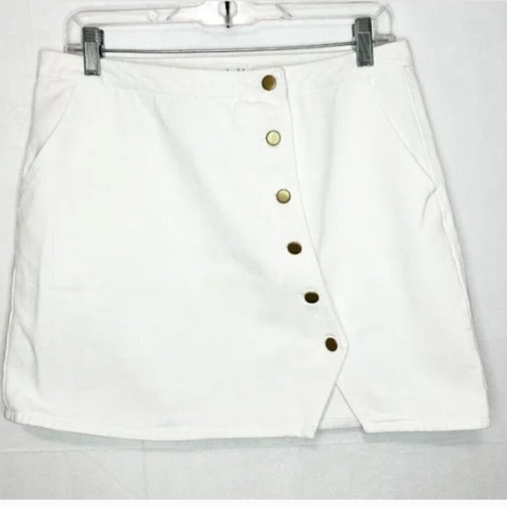 Honey Belle White Asymmetrical Skirt with Gold Buttons
